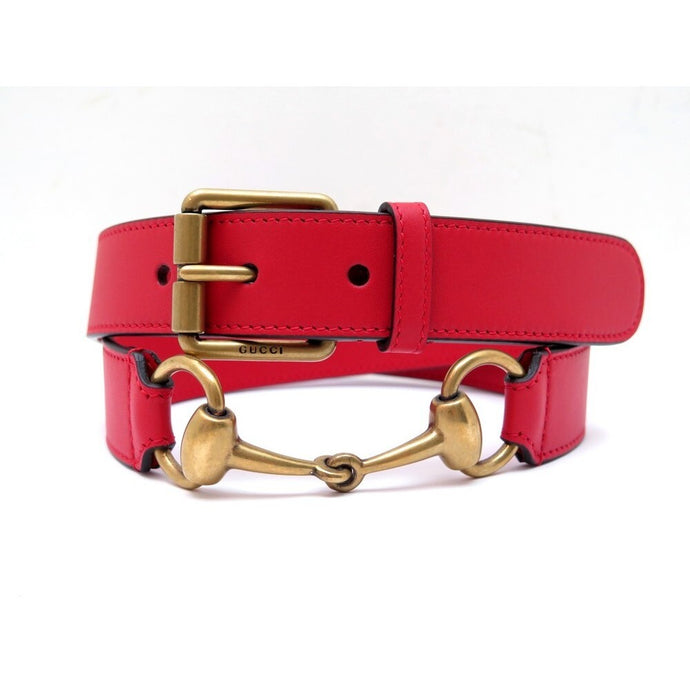 Gucci Leather Belt with Horse-bit Detail in Bright Red