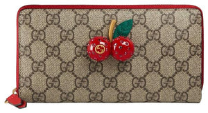 Gucci GG Supreme Canvas Zip Around Wallet with Cherries