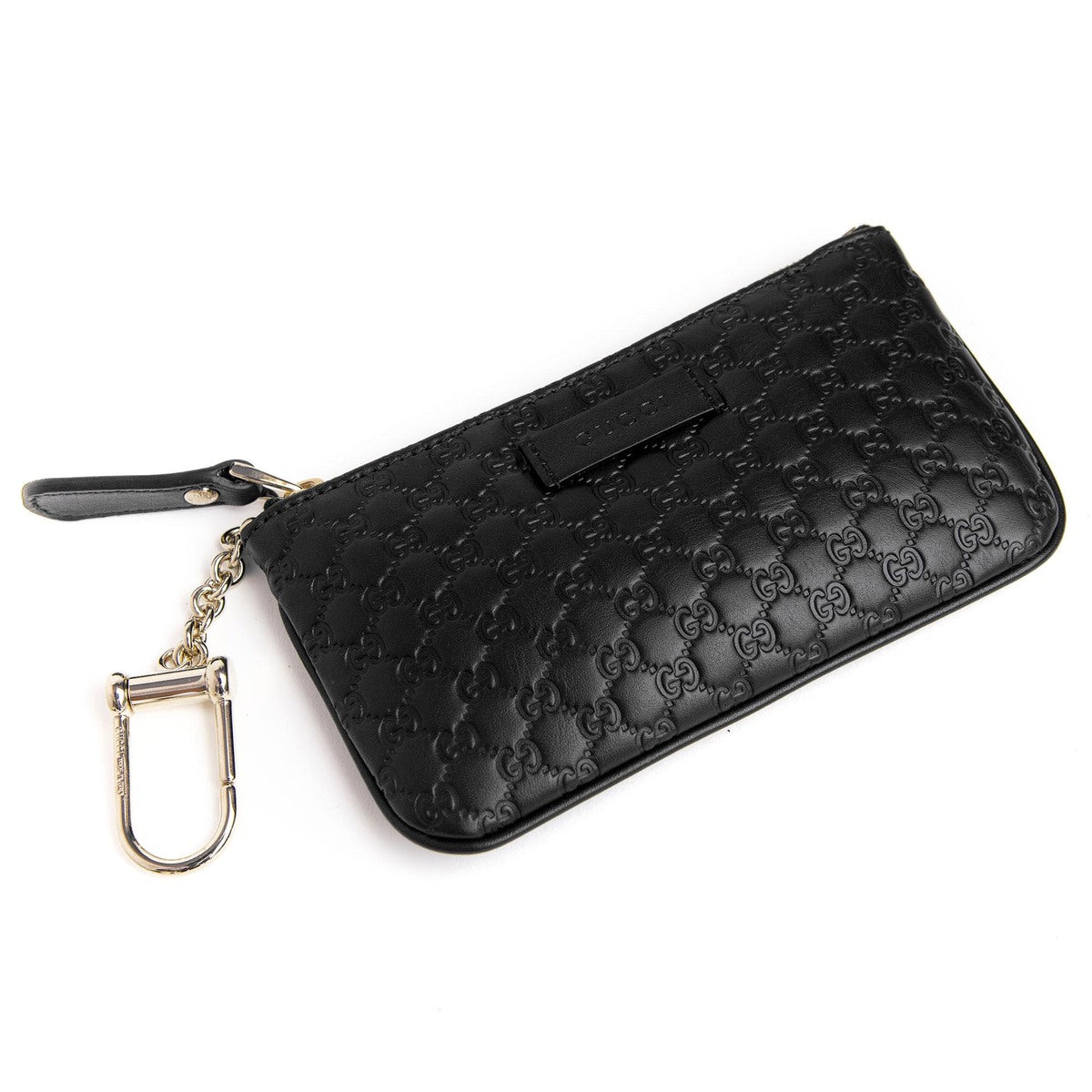 New Gucci Guccissima Monogram Ebony Keychain Wallet Pouch