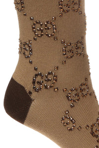 Gucci Crystal Embellished Socks in Beige