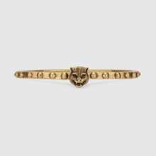 Load image into Gallery viewer, Gucci Metal Studded Feline Head Bracelet in Aged Gold