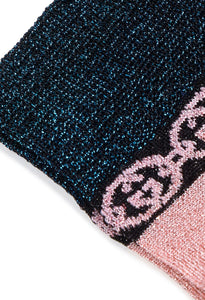 Gucci Lamé Interlocking GG Chain Metallic Socks in Pink