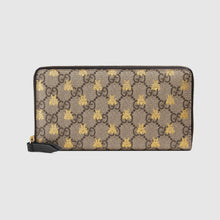 Load image into Gallery viewer, Gucci GG Supreme Bees Zip Around Wallet in Beige