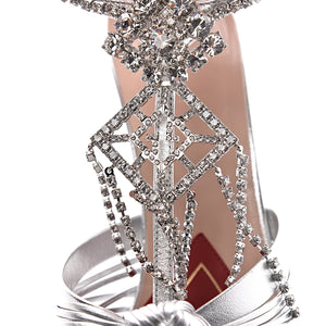 Gucci Napa Silk Crystal Crawford Strap Sandal in Silver