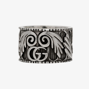 Gucci Double G Sterling Silver Leaf Motif Ring
