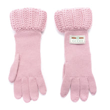 Load image into Gallery viewer, Gucci Wool Knit Tricot Logo Gloves in Rose Red