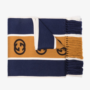 Gucci GG Stripe Scarf in Navy and Brown