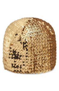 Gucci Cuffiet Stretch Sequin Hat in Gold
