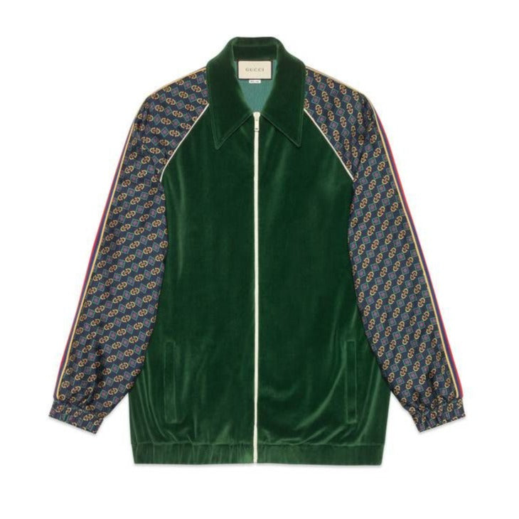 Gucci Bi-material Scarf Print Track Jacket in Green