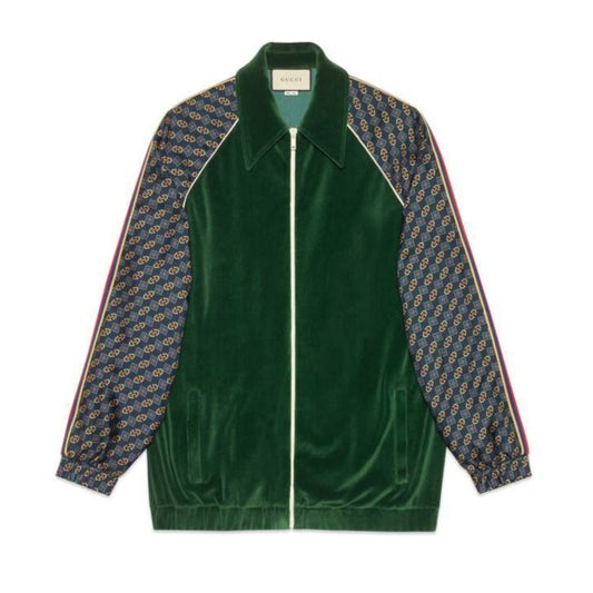 Gucci Bi-material Scarf Print Track Jacket in Green