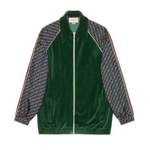 Load image into Gallery viewer, Gucci Bi-material Scarf Print Track Jacket in Green