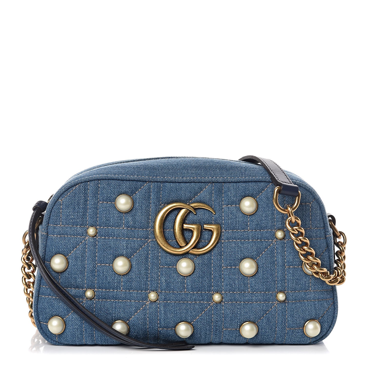 Blue Gucci Small GG Marmont Pearl Denim Backpack | Designer Revival