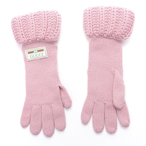 Gucci Wool Knit Tricot Logo Gloves in Rose Red