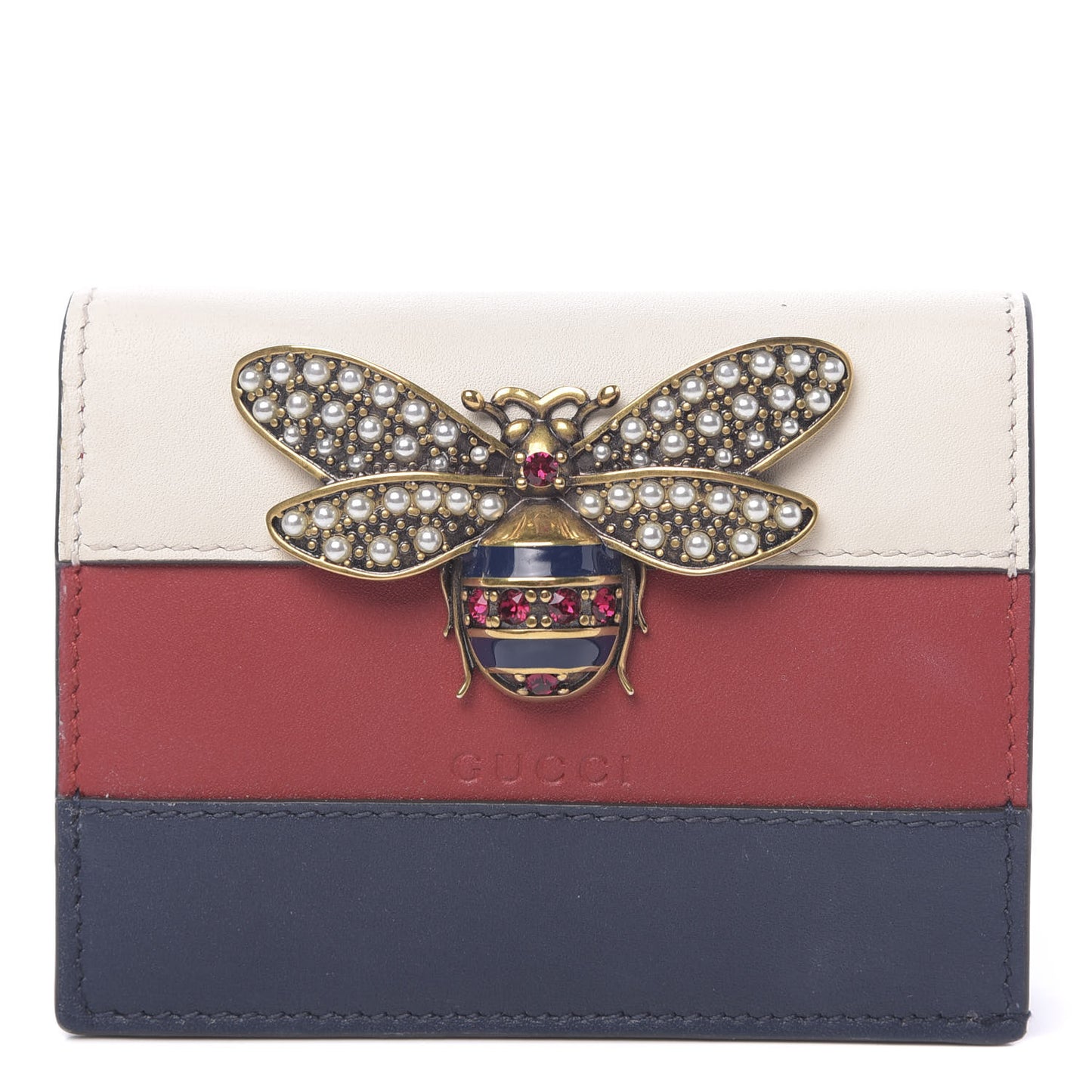 Gucci Queen Margaret Card Case in White, Blue, and Red