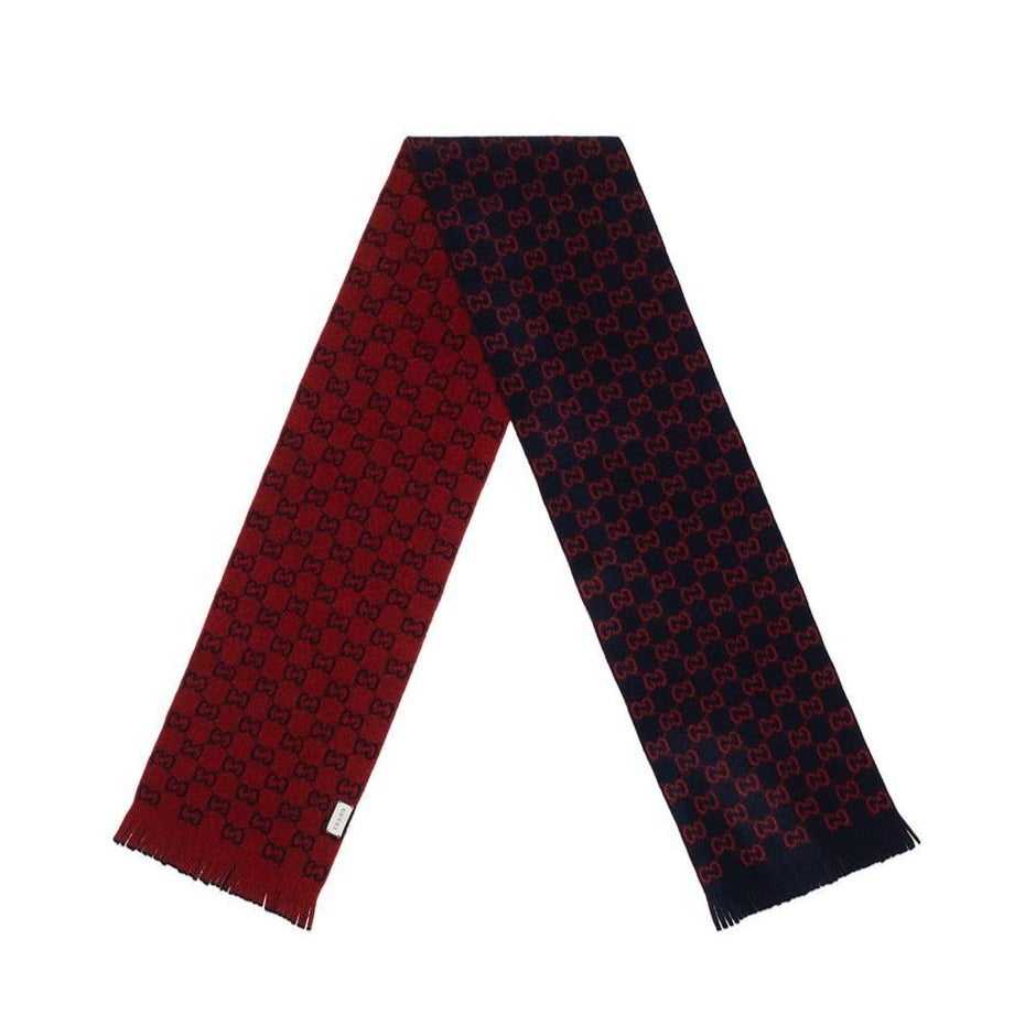 Gucci GG Wool Scarf In Midnight Blue & Red