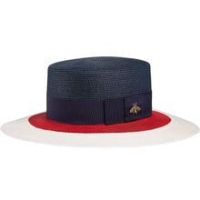 Load image into Gallery viewer, Gucci Papier Wide Brim Hat in Blue Red and White