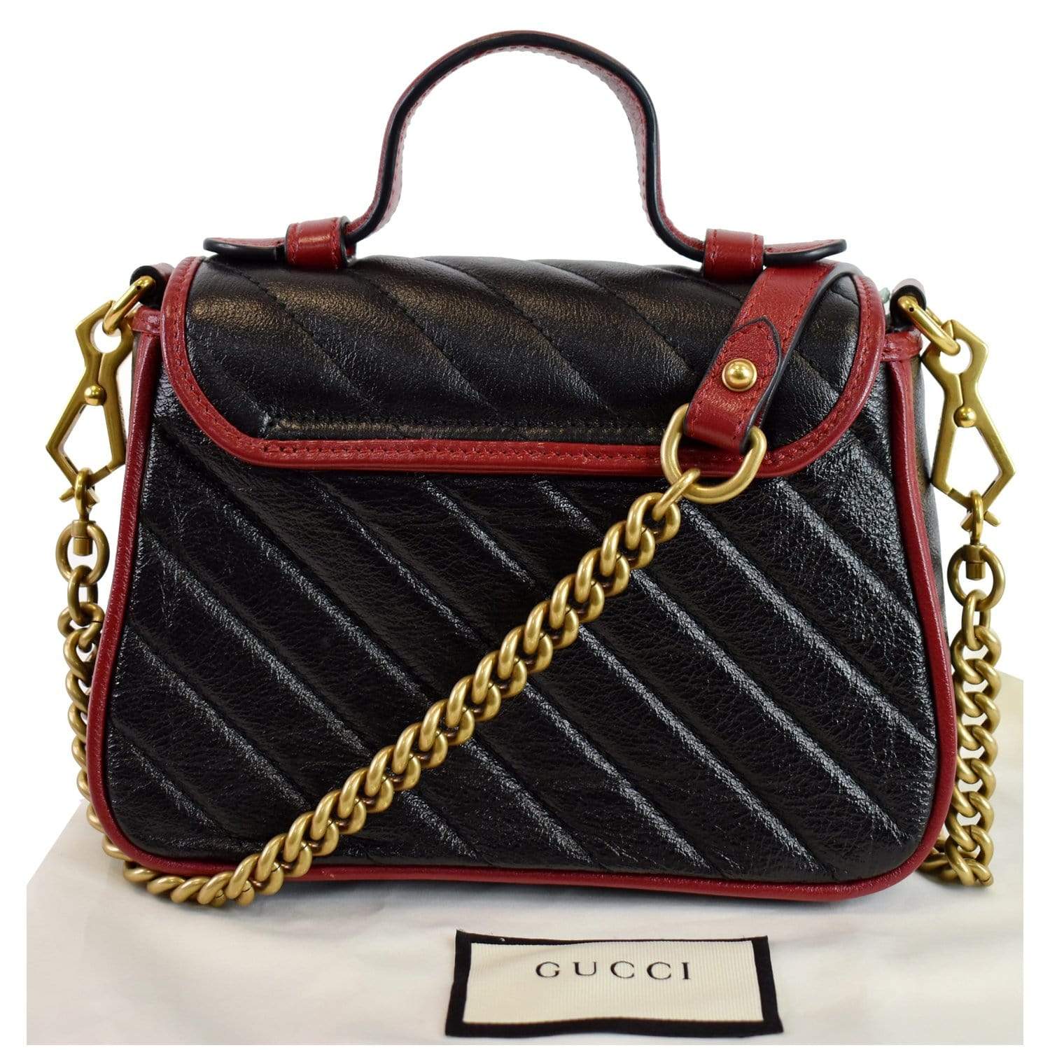 Gucci Marmont Black GG Mini Gold Red Italy Top Handle Small Bag