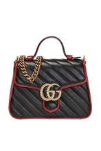 Load image into Gallery viewer, Gucci GG Marmont Top Handle Shoulder Bag in Black with Red Trim