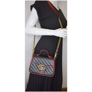 Gucci GG Marmont Top Handle Shoulder Bag in Black with Red Trim
