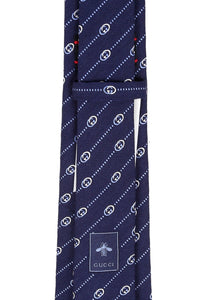 Gucci Interlocking GG and Dots Navy Silk Tie