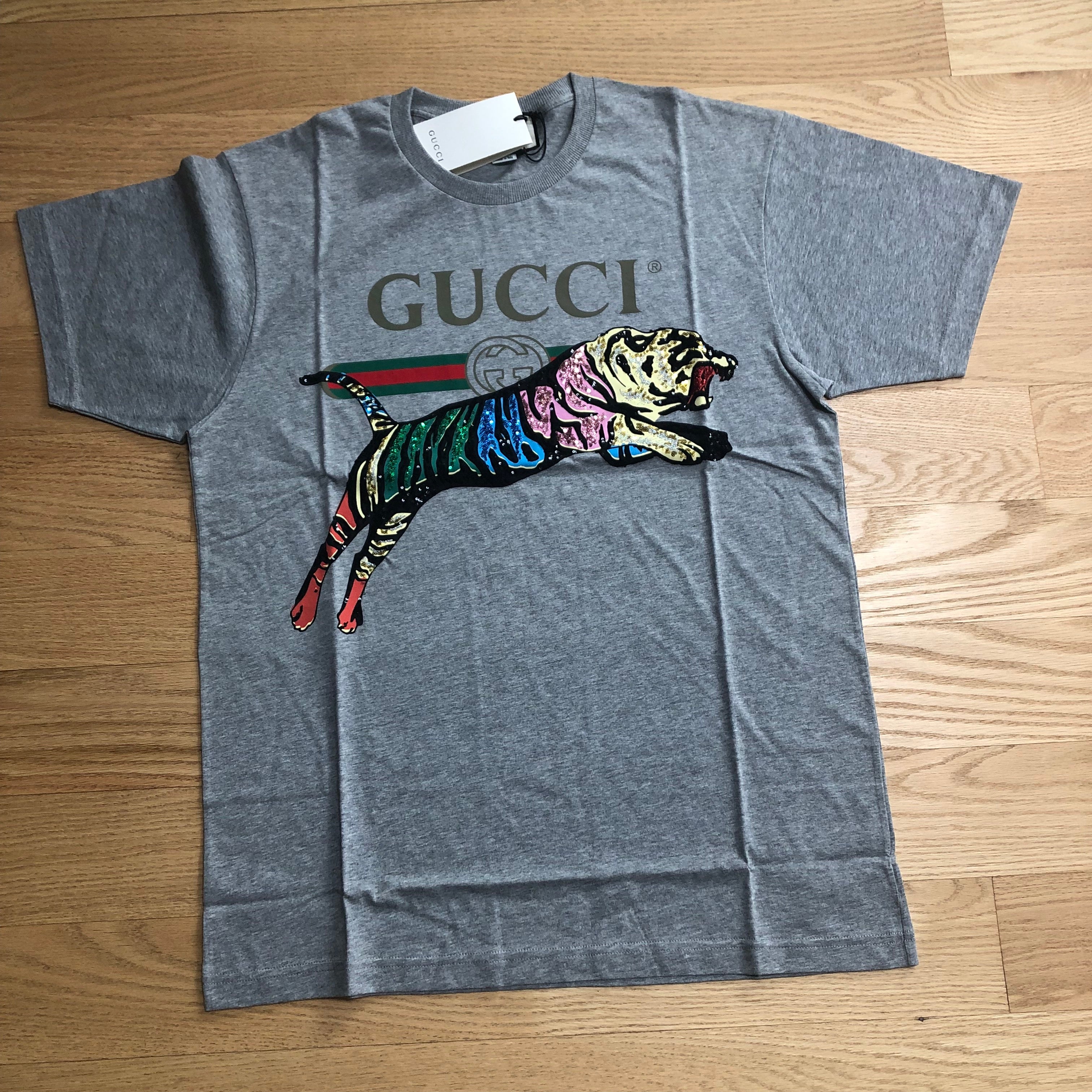 NEW Gucci Oversized Short Sleeve Cotton T-Shirt with Sequined Tiger Logo S  $1100