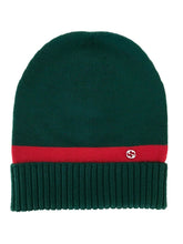 Load image into Gallery viewer, Gucci GG Green Wool Beanie with Red Stripe