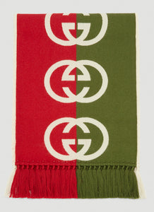 Gucci GG Print Two-toned Scarf In Green and Red
