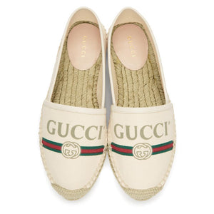 Gucci Printed Canvas Espadrille Flats in White