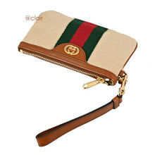 Load image into Gallery viewer, Gucci Vintage GG Web Wristlet Pouch in Beige