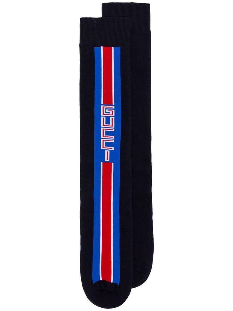 Gucci Lostoron Logo Striped Cotton Blend Socks In Blue