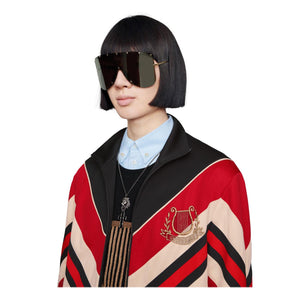 Gucci Chevron Red Stripe Track Jacket with Lyre in Black