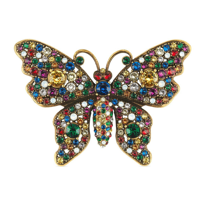 Gucci Multicolor Crystal Studded Butterfly Brooch in Gold