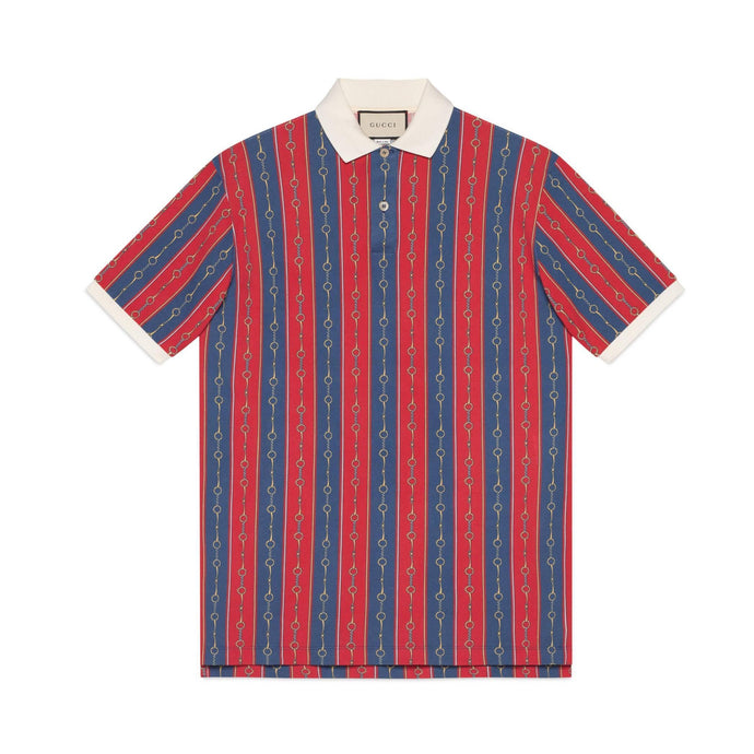 Gucci Horse-bit Chain Print Polo Shirt in Red