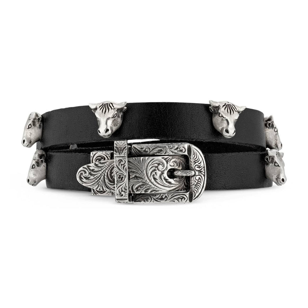 Gucci Anger Forest Double Wrap Leather Bracelet in Black