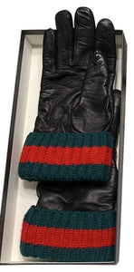 Gucci Lambskin Cashmere Lined Gloves with Knit Web Cuff