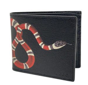 Gucci Black Kingsnake Print Leather Men's Bifold Wallet –