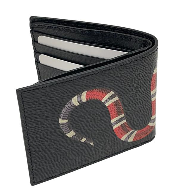 Gucci Black Kingsnake Print Leather Men's Bifold Wallet –