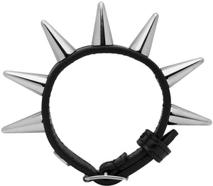 Gucci Spike leather bracelet.  Shiny silver spikes encircle the black leather band.  Circa Punk Rock 1970's.  Be edgy with this stand out Gucci bracelet.