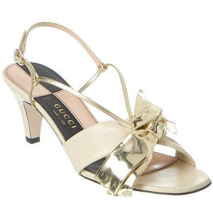 Gucci Leather Mid-heel Sandal With Bow in Vintage White