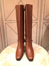 Load image into Gallery viewer, Gucci Double G Leather Knee-high Heeled Boots in Brown
