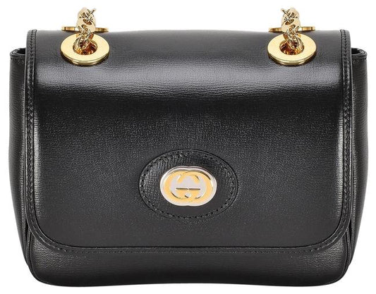 Gucci GG Mini Marina Leather Shoulder Bag in Black