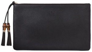 Gucci Zip Top Clutch Pouch with Bamboo Tassel Pull in Black