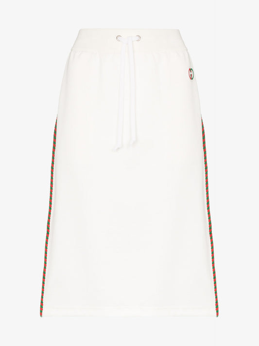 Gucci Technical Drawstring Stripe Logo Midi Skirt In White