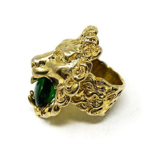 Gucci Lion Head Ring with Green Swarovski Crystal in Gold