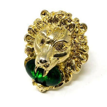 Load image into Gallery viewer, Gucci Lion Head Ring with Green Swarovski Crystal in Gold