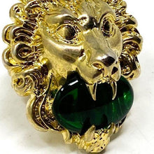 Load image into Gallery viewer, Gucci Lion Head Ring with Green Swarovski Crystal in Gold