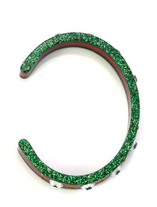 Gucci Open Stripe Cuff with Crystal Bee in Red and Green