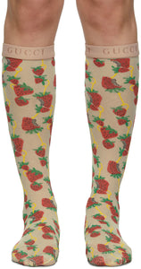 Gucci Strawberry Horse-bit Pattern Socks in White