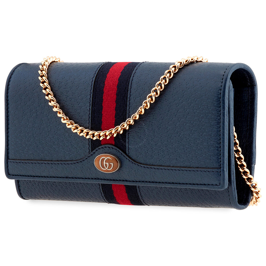 Gucci Ophidia Leather Continental Wallet On Chain in Blue