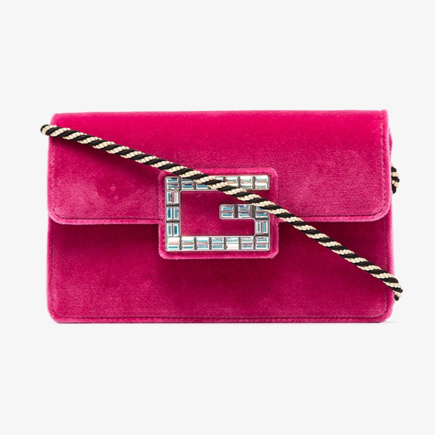 Gucci Mini Broadway Velvet Crystal Crossbody Bag in Pink –